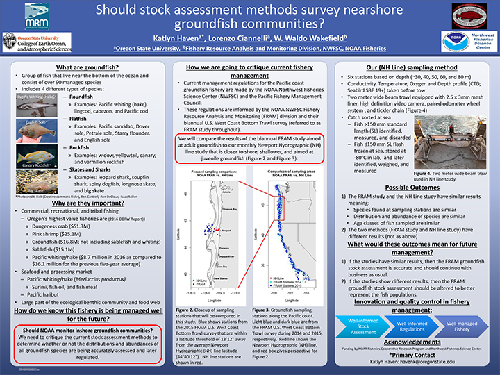 Reserach poster titled, "Should stock assessment methods survey nearshore groundfish communities?"