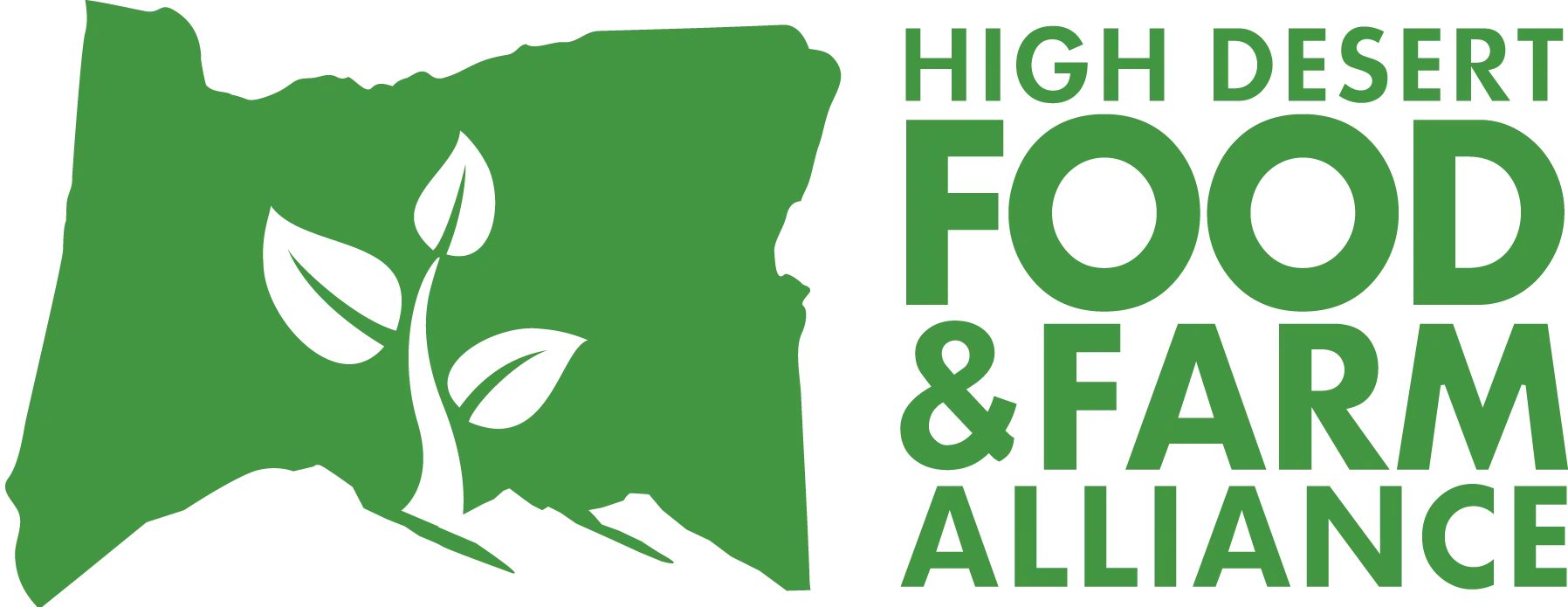 High Desert Food and Farm Alliance logo showing the state of Oregon in green and a plant.