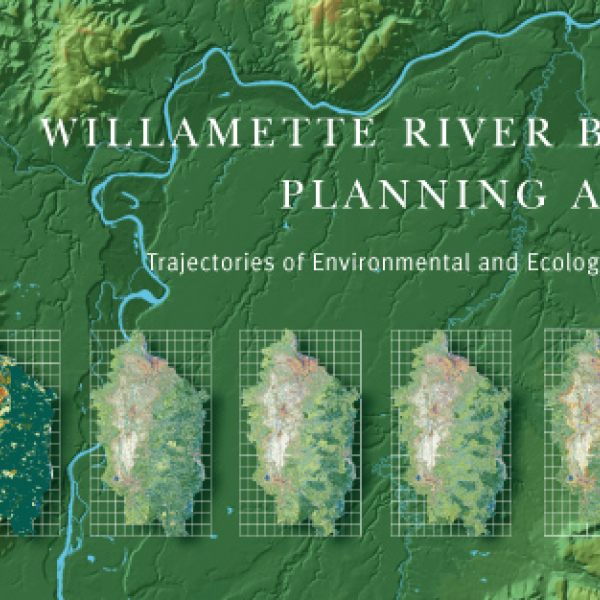 A portion of a book cover showing the title on a green topographic map. 